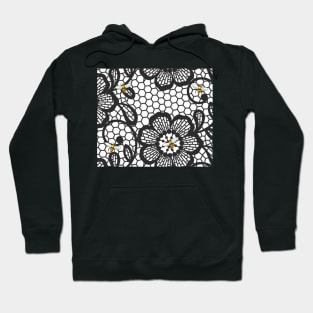 Black and White Flowers and Bees Hoodie